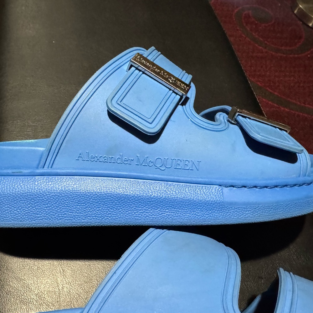 Alexander McQueen Sky Blue Buckle Slides - Picture 8 of 10